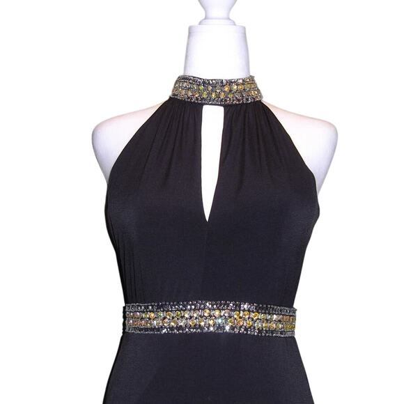 Crystal Doll Black Rhinestone Halter Top Long Fornal Dress 5 - Picture 5 of 6